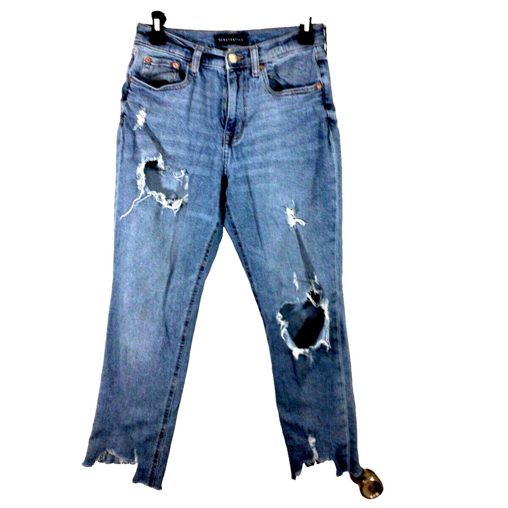 Aeropostale Womens Sz 4 REG Distressed Destroyed Trashed Frayed Denim Blue Jeans